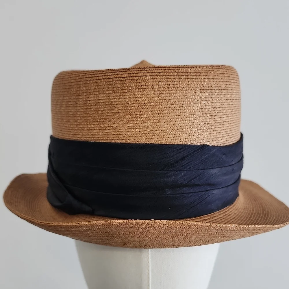 Knox New York Tan and Fedora Hat With Blue Ribbon Size 7 3/8